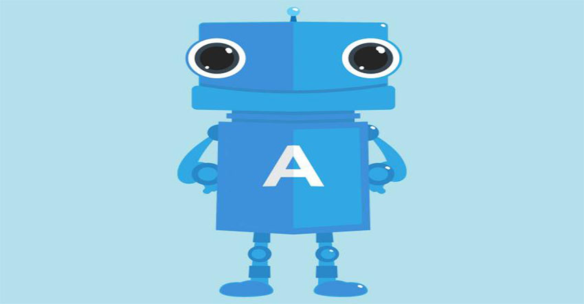 En blå robot som heter Atom.