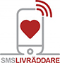 Logotyp för SMSlivräddare, en tecknad mobiltelefon med ett hjärta som pulserar i mitten