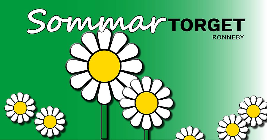 Sommar-torget i text och vita blommor