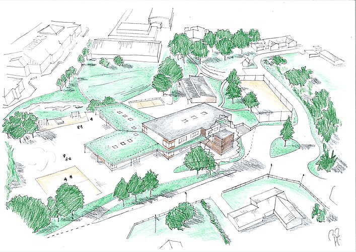 Perspektivbild på nya Persborgs förskola i färg